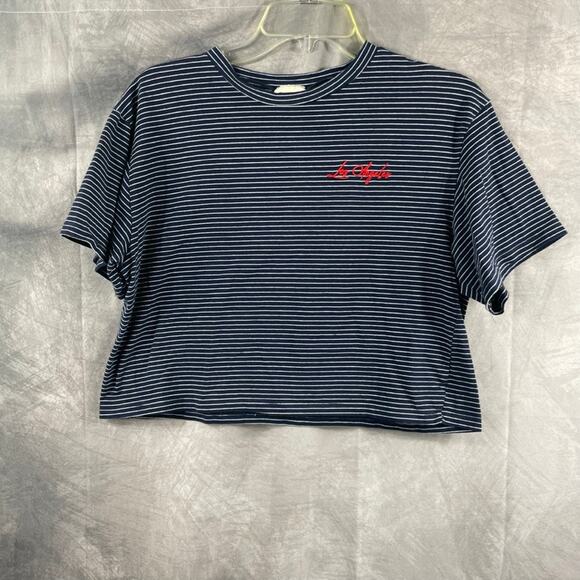 Dirtee Laundry crop tee LARGE blue and white stripes S/L Los Angeles embroider - Picture 5 of 11